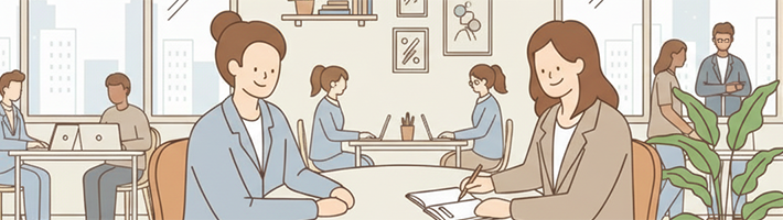 お客様と打合せをしている様子を表現したイラスト画像